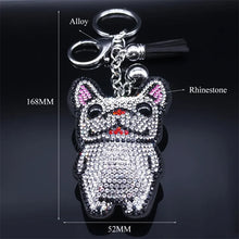 Load image into Gallery viewer, Rhinestone French Bulldog Keychain – Sparkly Crystal Dog Bag Charm