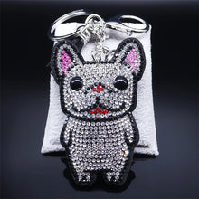 Load image into Gallery viewer, Rhinestone French Bulldog Keychain – Sparkly Crystal Dog Bag Charm