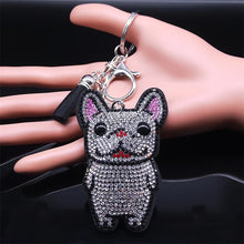 Load image into Gallery viewer, Rhinestone French Bulldog Keychain – Sparkly Crystal Dog Bag Charm