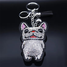 Load image into Gallery viewer, Rhinestone French Bulldog Keychain – Sparkly Crystal Dog Bag Charm
