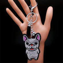 Load image into Gallery viewer, Rhinestone French Bulldog Keychain – Sparkly Crystal Dog Bag Charm
