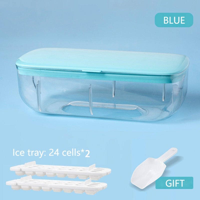 Honrane Silicone Ice Cube Mold Tray Storage Box with Shovel, Single/Double  Layer, Multi-Grid, Push-Button Design, Kitchen Tool