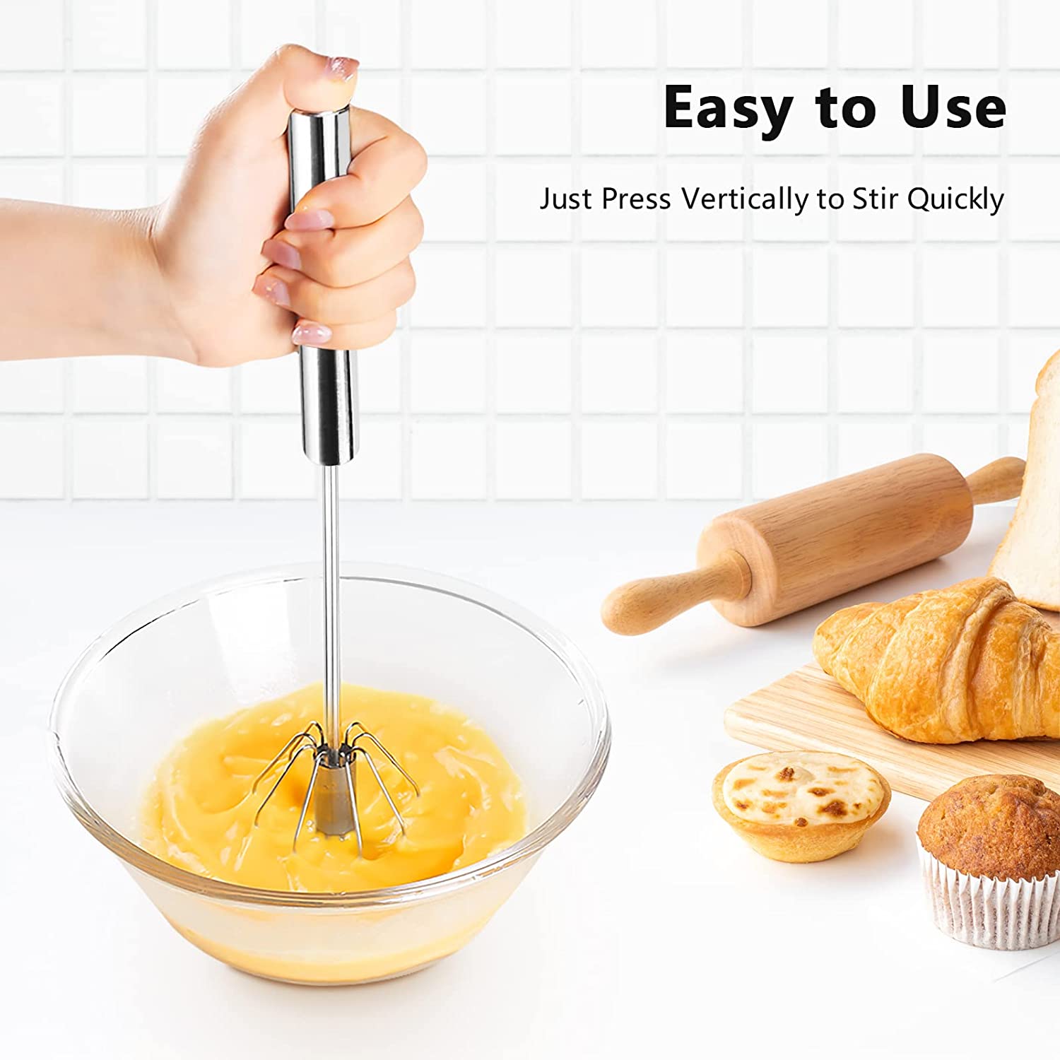 Egg Beater  Food Grade Stainless Steel Semi-automatic Hand Push